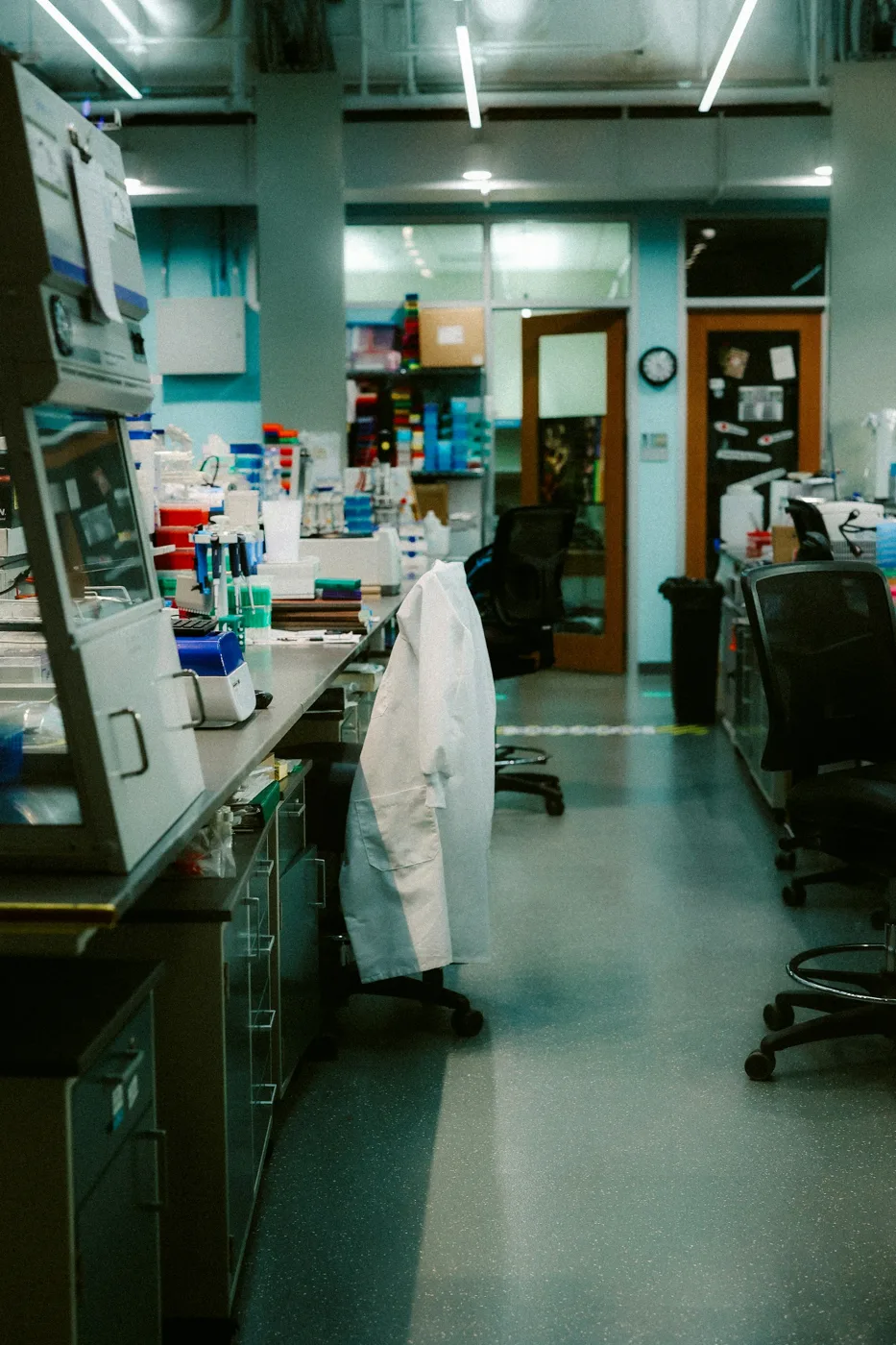 Laboratory workspace with scientific instruments